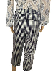 retrolistic - Vintage 1990s Blue Check Cotton Cropped Trousers - Retrolistic - trousers