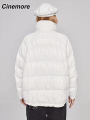 Womens Down Jacket Short White Black Duck Down Loose Short Oversized Thick Warm Casual Fashion Coat