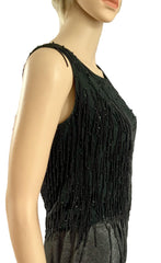 retrolistic - Vintage 60'S Black Hand Beaded Sleeveless Top - Retrolistic - Blouse