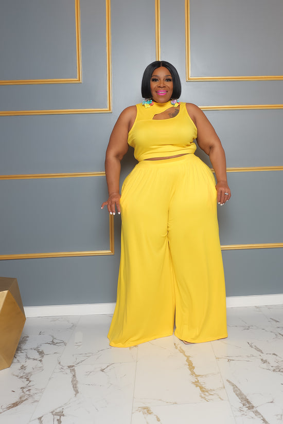 Yellow Cut-Out Wide Leg Set