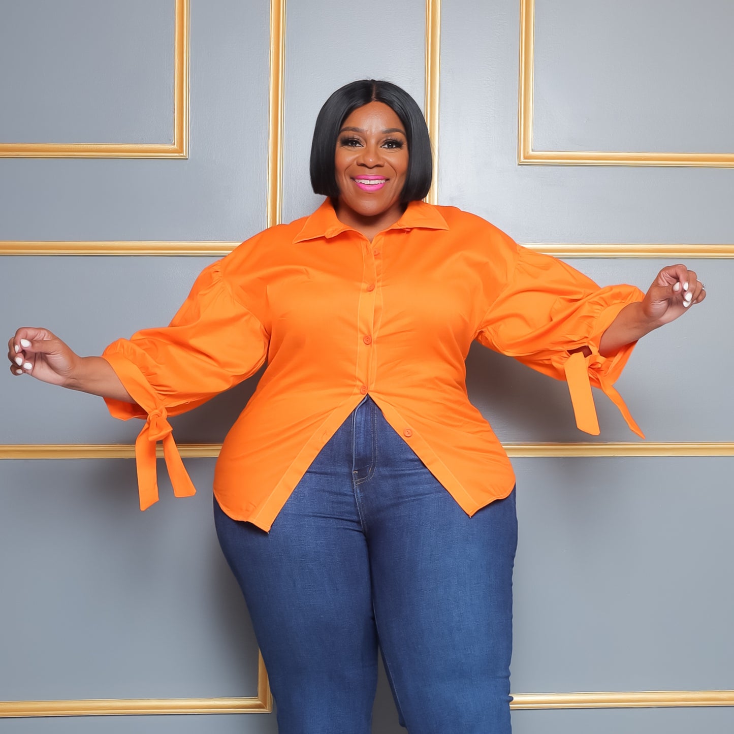 Orange Bishop Sleeve Top