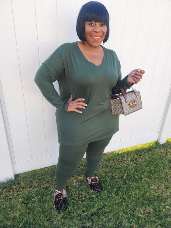 Army Green Cozy V-Neck Set