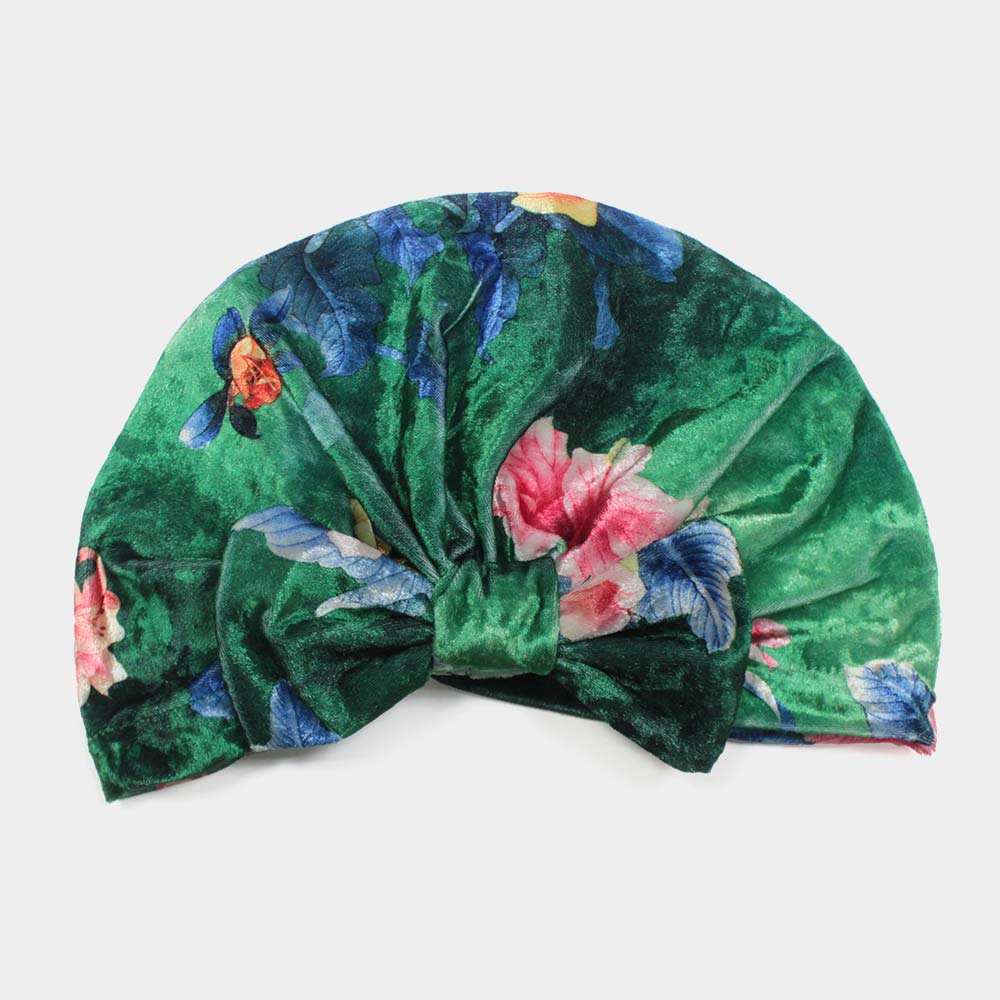 Green Floral Velvet Knot Turban