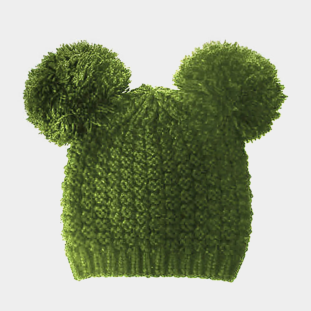 Green Double Pom Pom Beanie