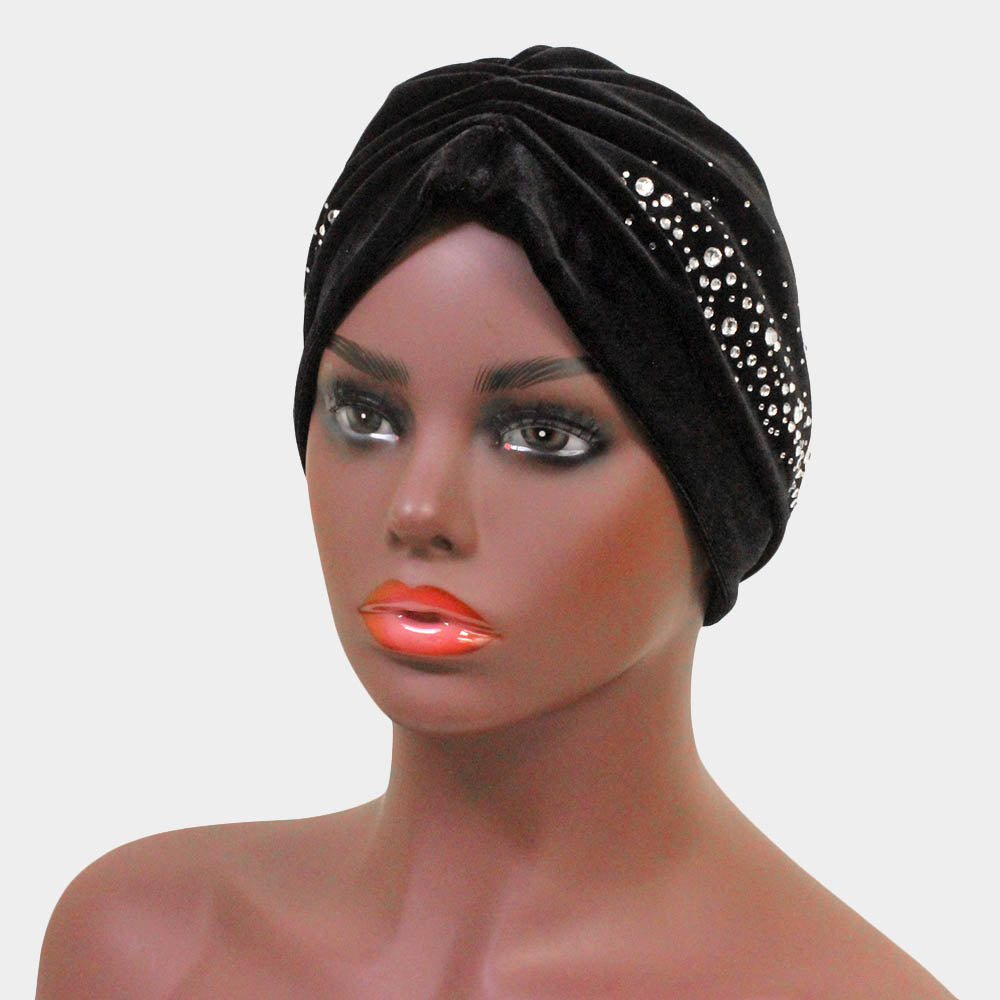 Black Velvet Stone Embellished Turban