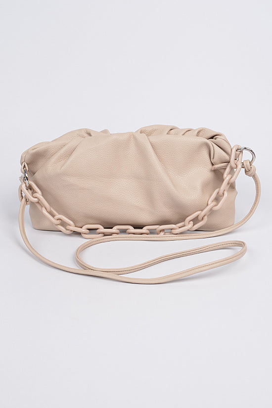 Beige Shoulder Strap Leather Clutch