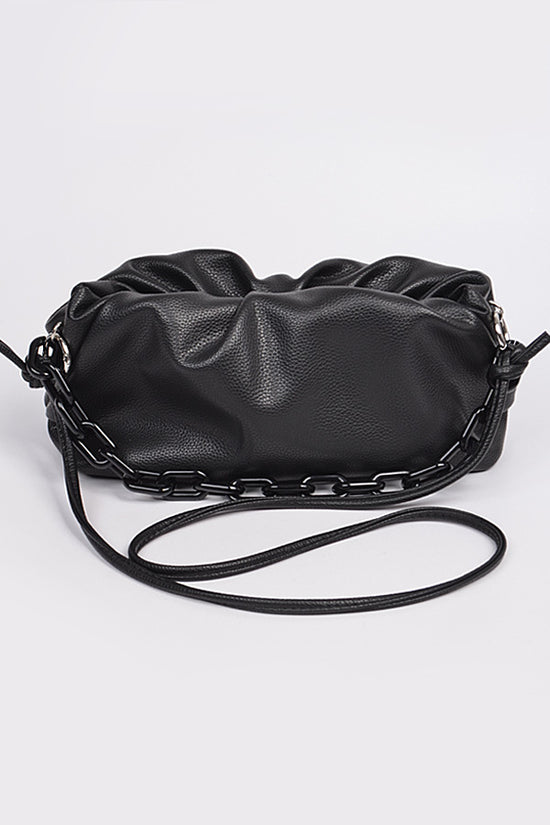 Black Shoulder Strap Leather Clutch