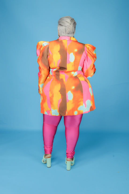 Pink Mold Print Puff Sleeve Blazer Dress