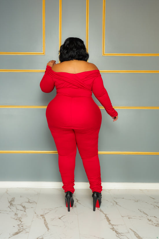 Red Off The Shoulder Catsuit