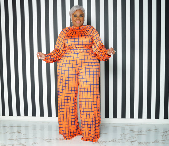 Orange Autumn Plaid Jumpsuit