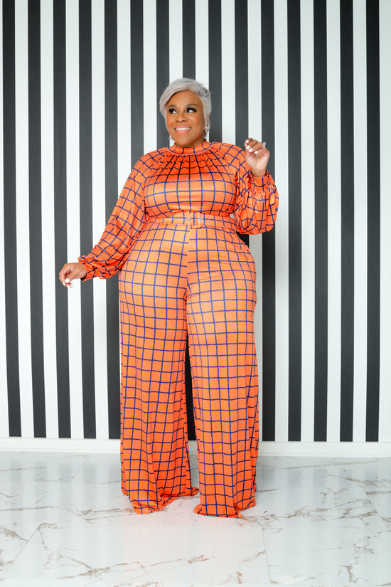 Orange Autumn Plaid Jumpsuit