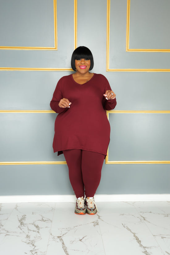 Burgundy Cozy V-Neck Set