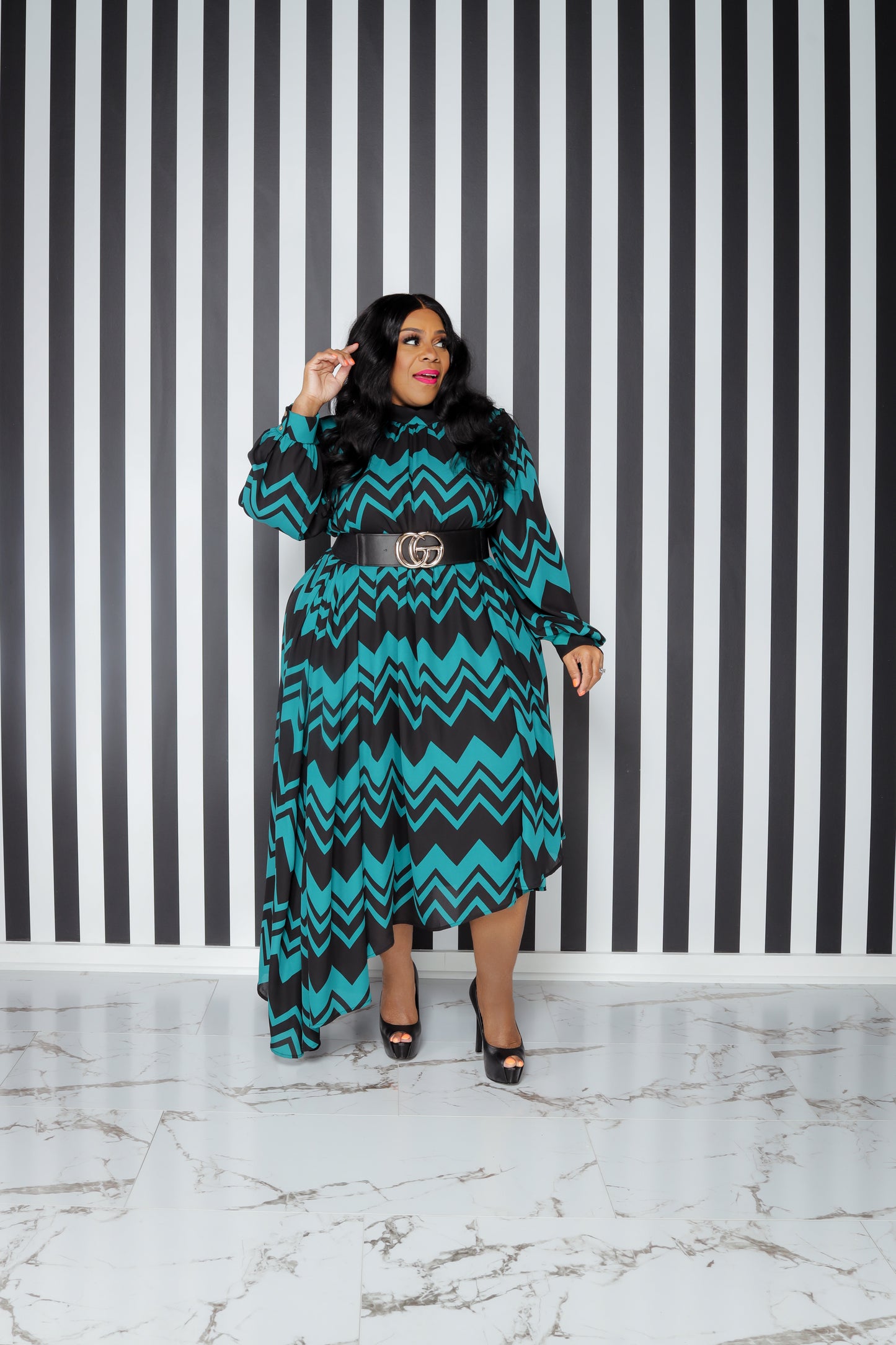 Teal Print Logan Chiffon Dress