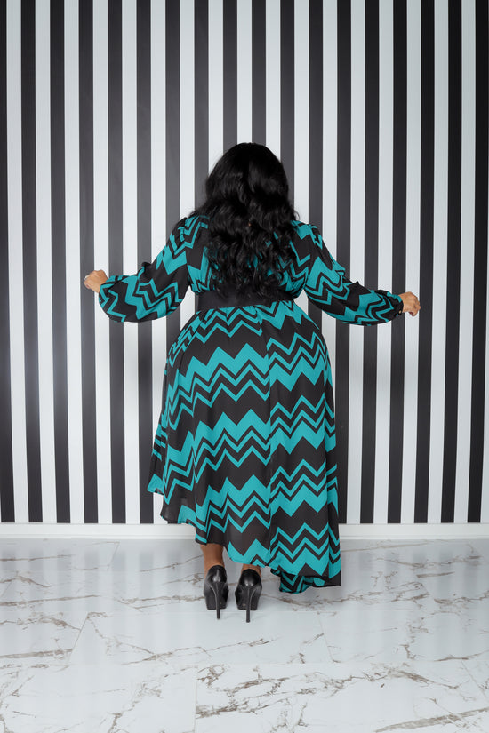 Teal Print Logan Chiffon Dress