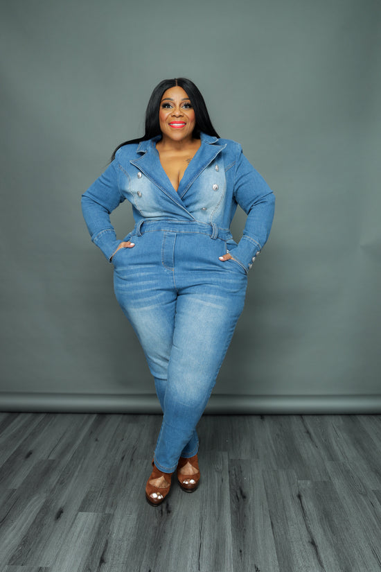 Double Breast Denim Jumpsuit