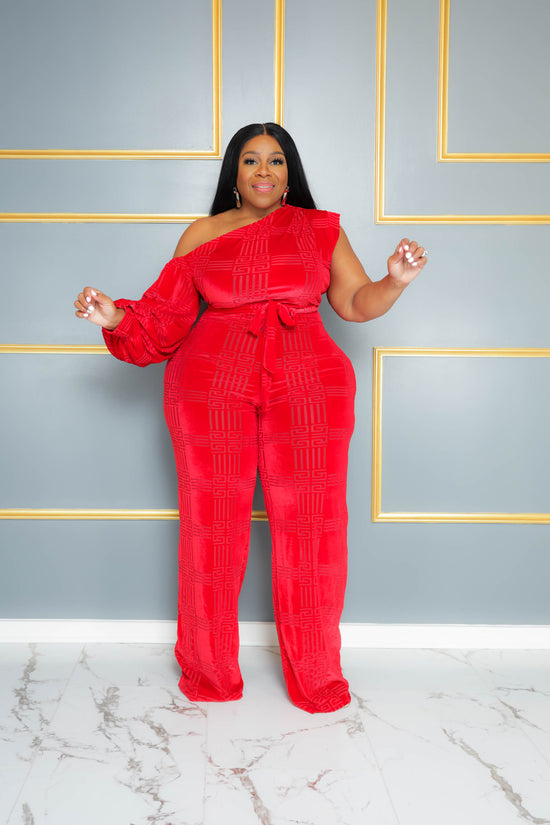 Red Velvet Cold Shoulder Jumpsuit