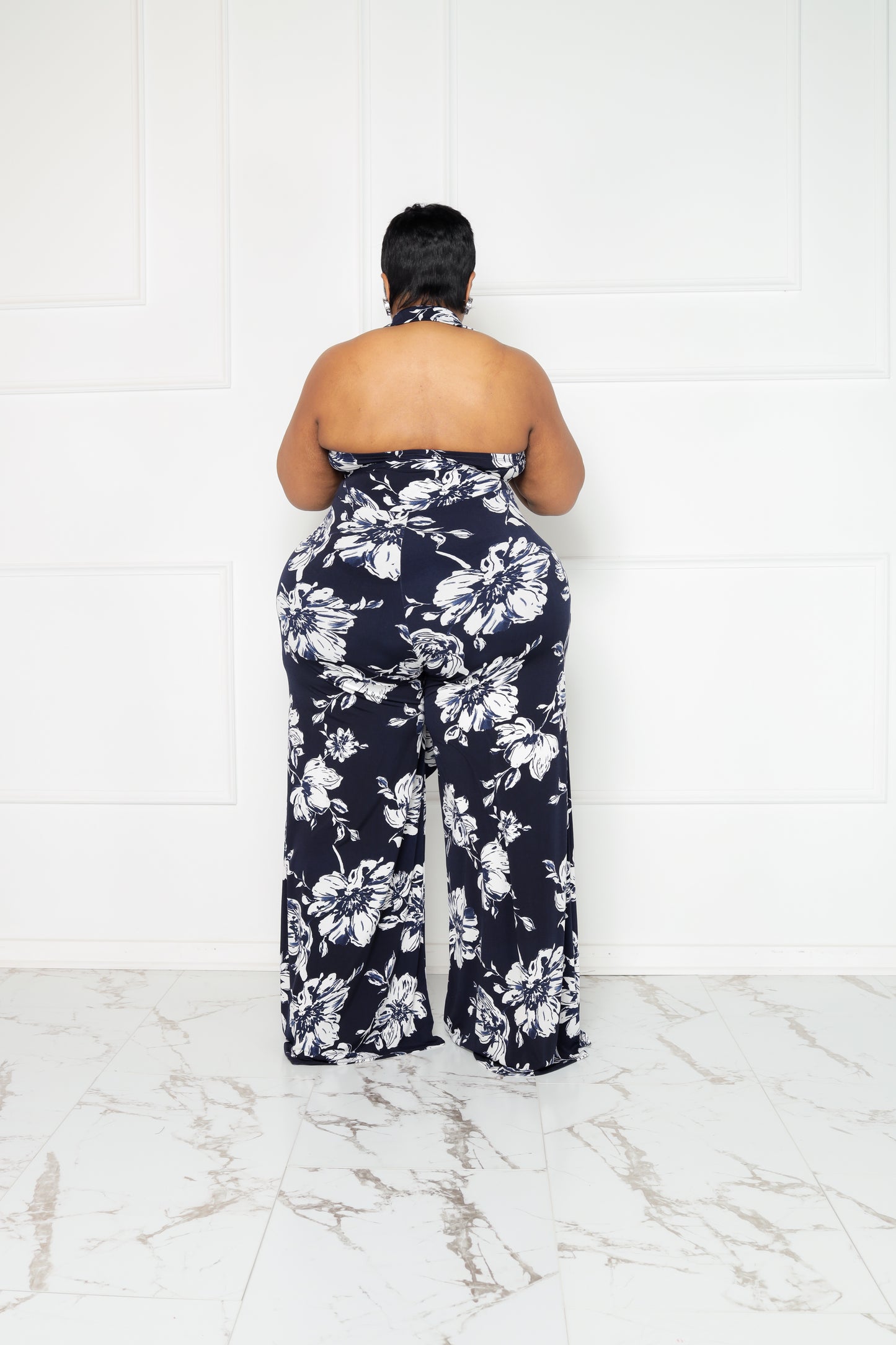 Navy Floral Halter Jumpsuit