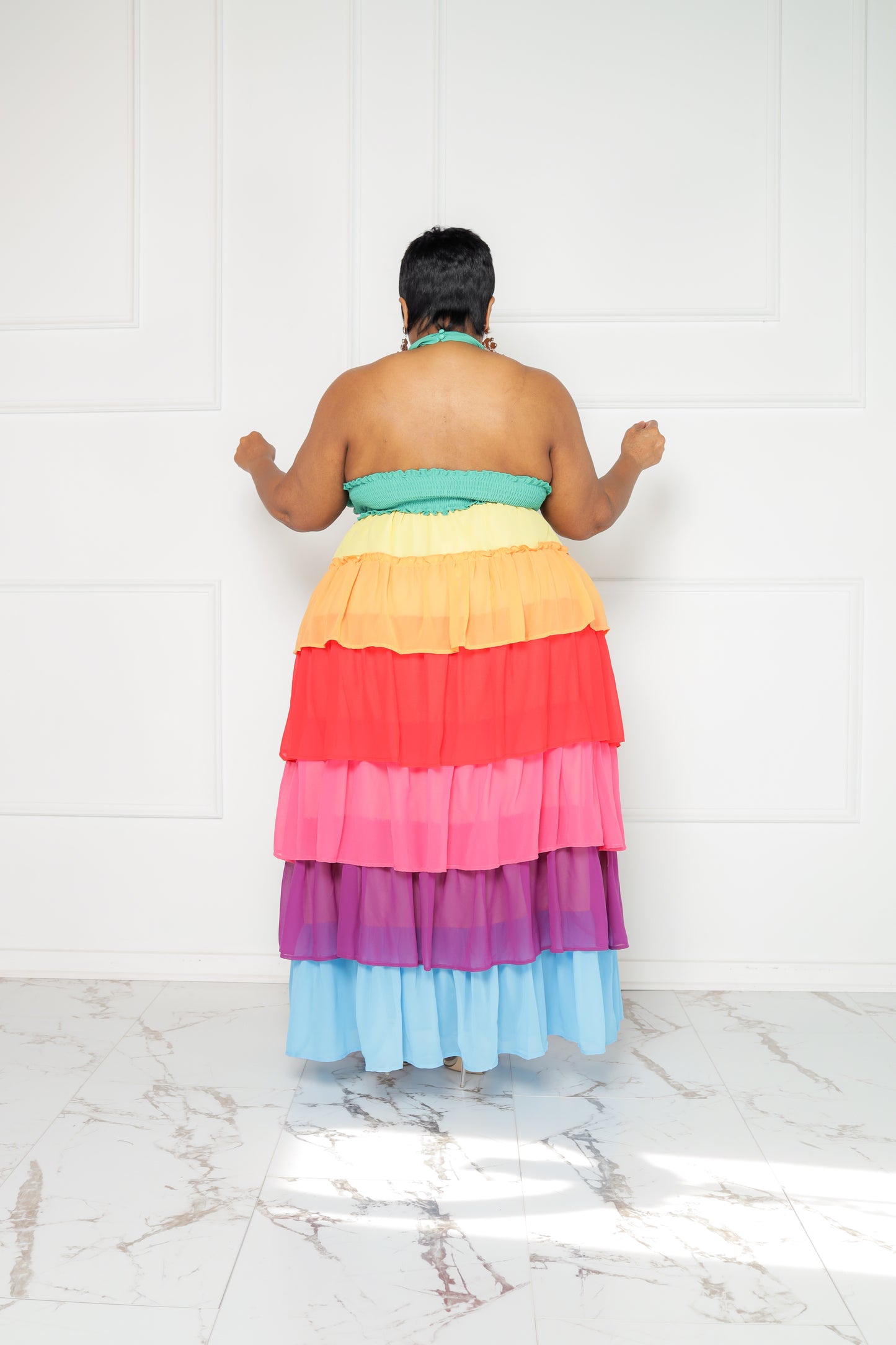 Rainbow Tiered Halter Dress