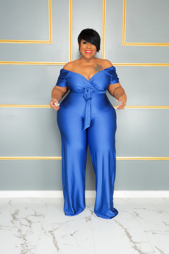 Royal Blue Off The Chain Jumpsuit