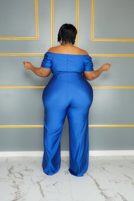 Royal Blue Off The Chain Jumpsuit