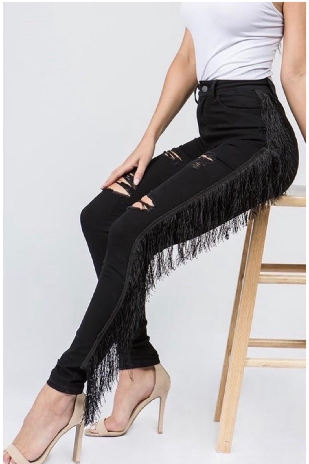 Black Fringe Distressed Jeans