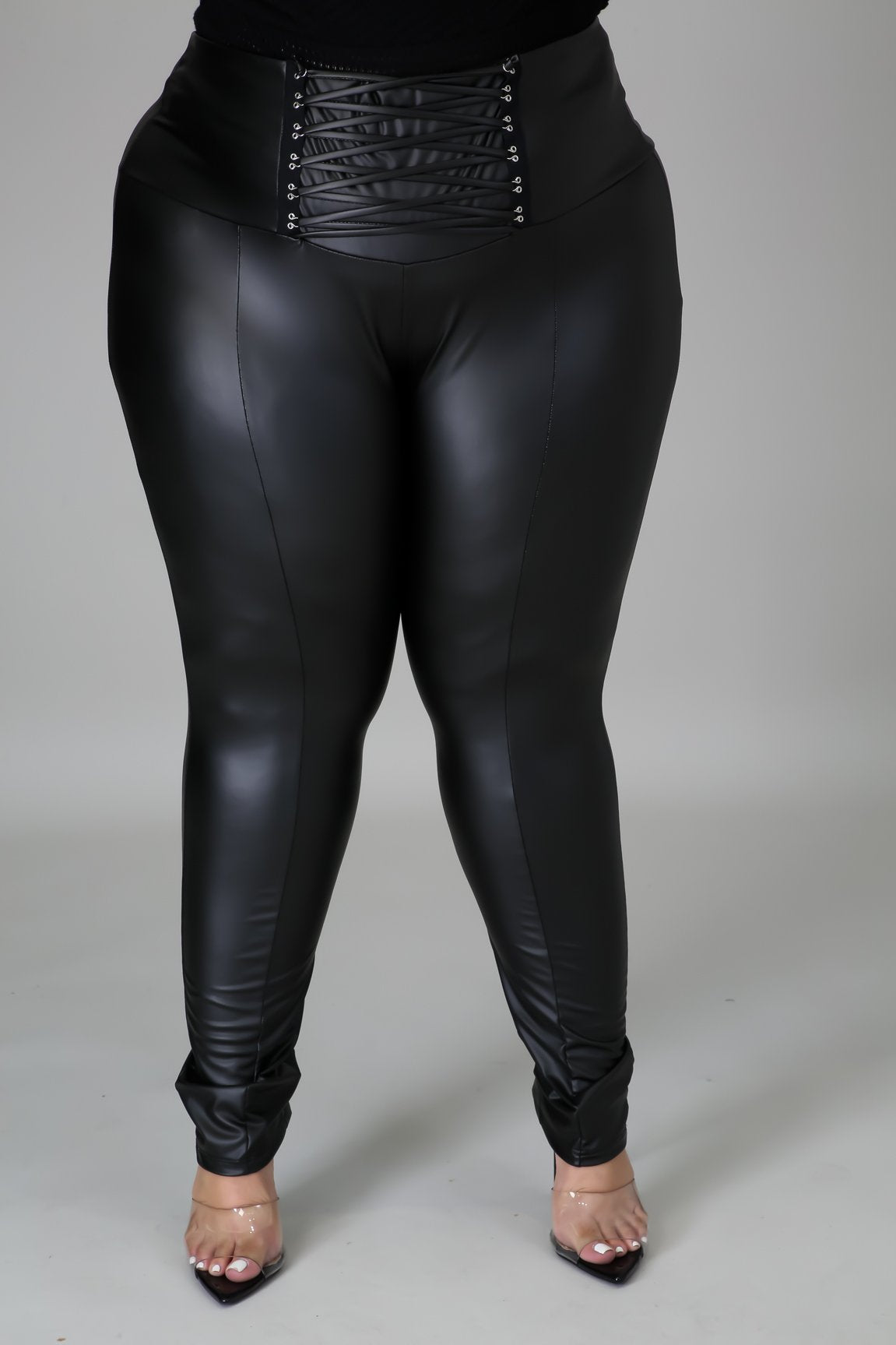 Black Lace Faux Leather Leggings