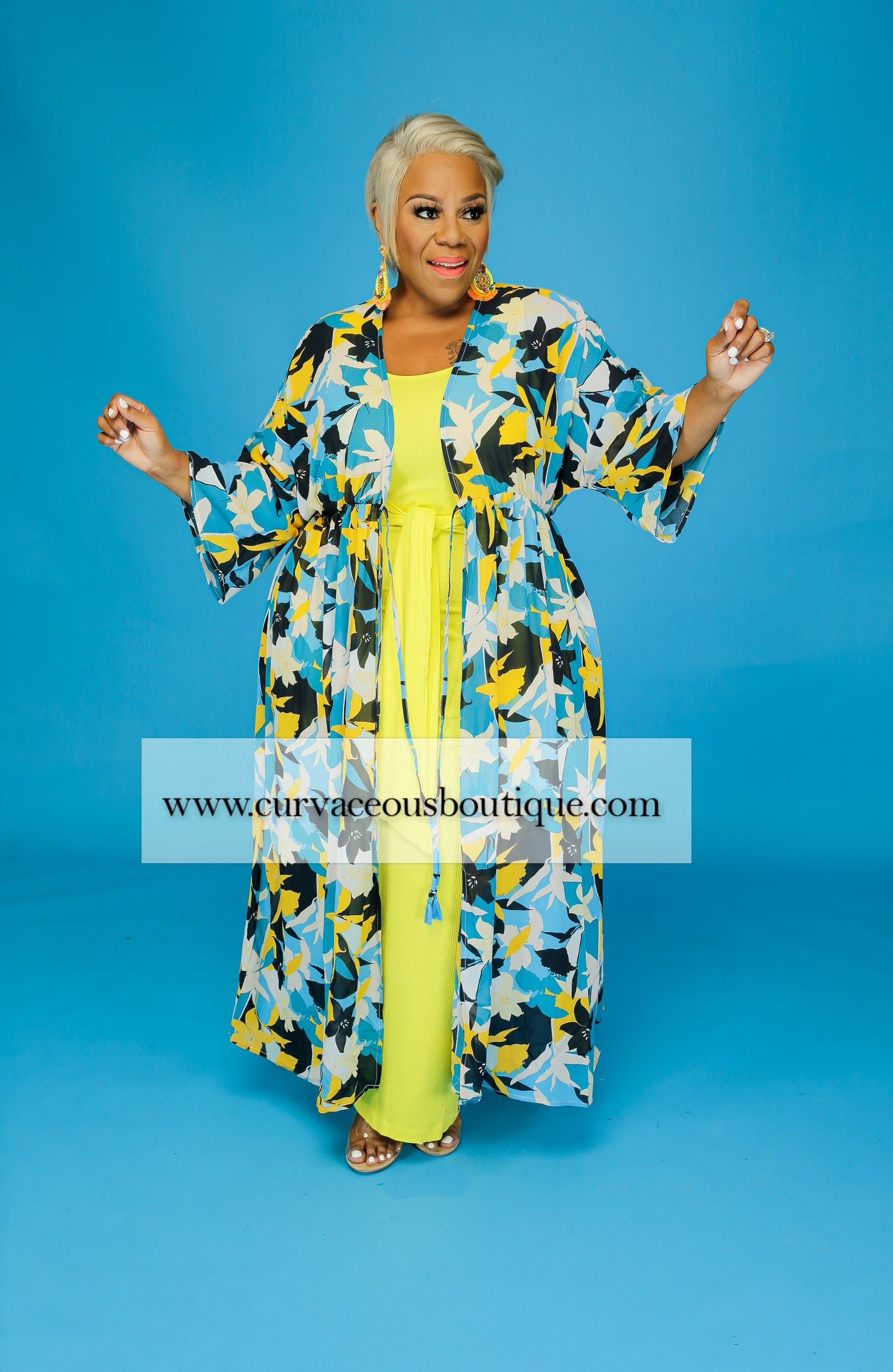 Blue and Yellow Chiffon Duster