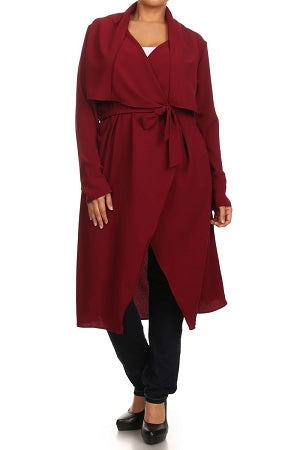 Wine Notched Collar Duster/ Coat