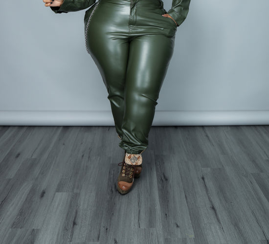 Green Chain Faux leather Joggers