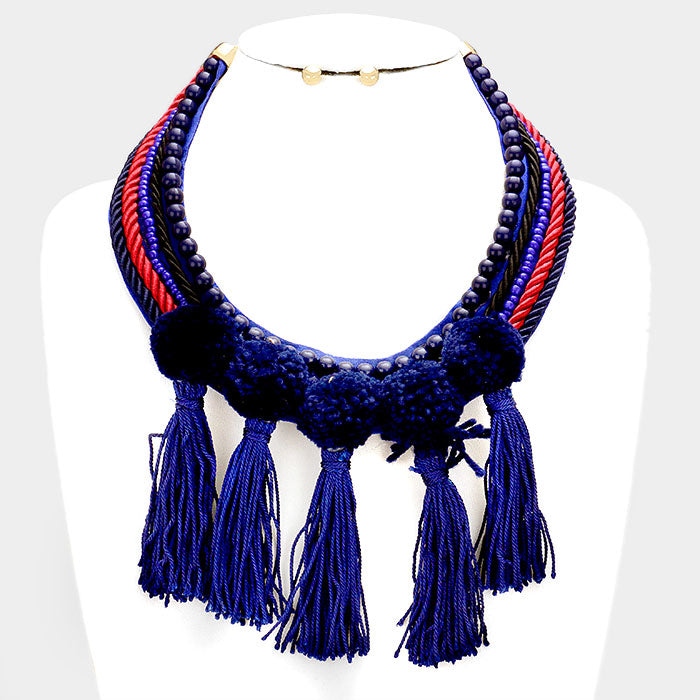 Navy Tassel Rope Necklace