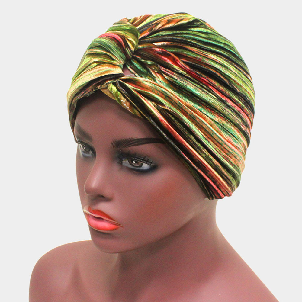 Green Velvet Stripe Knot Turban