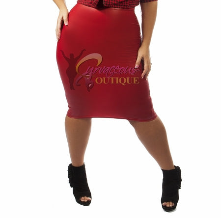 Red Faux Leather Pencil Skirt