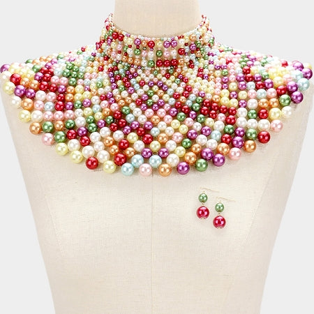 Light Multi Pearl Armor Bib Necklace