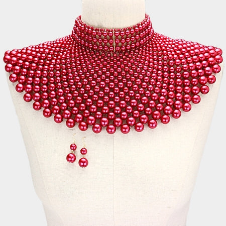Red Pearl Armor Bib Necklace