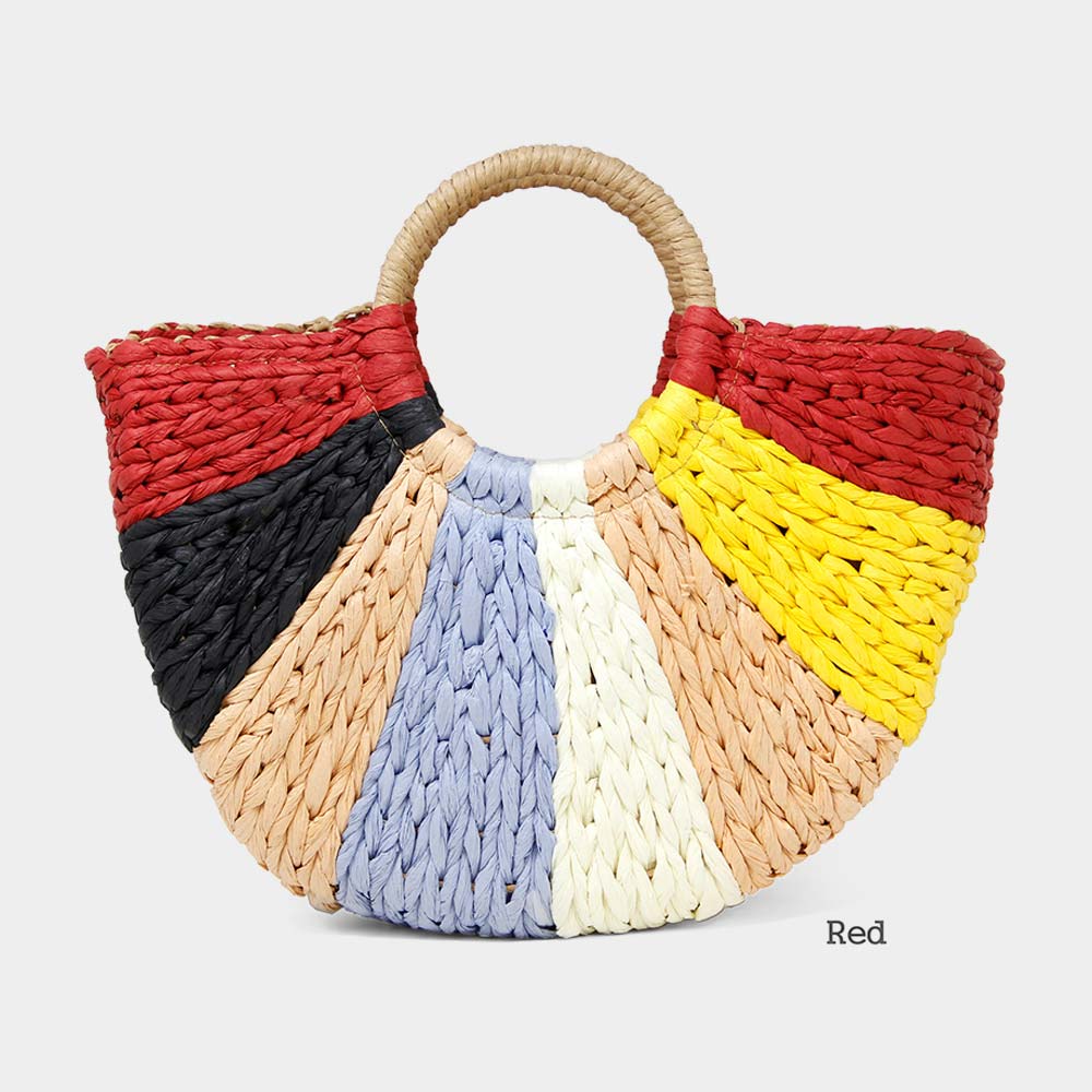 Red Multi Straw Tote Bag