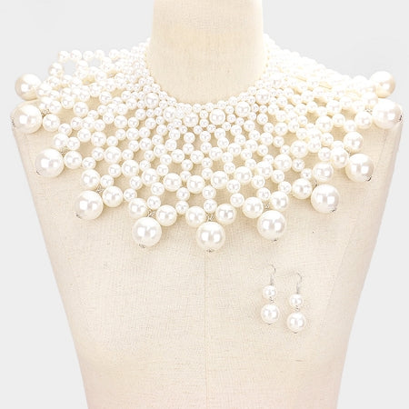 Ivory Pearl Bib Choker Necklace