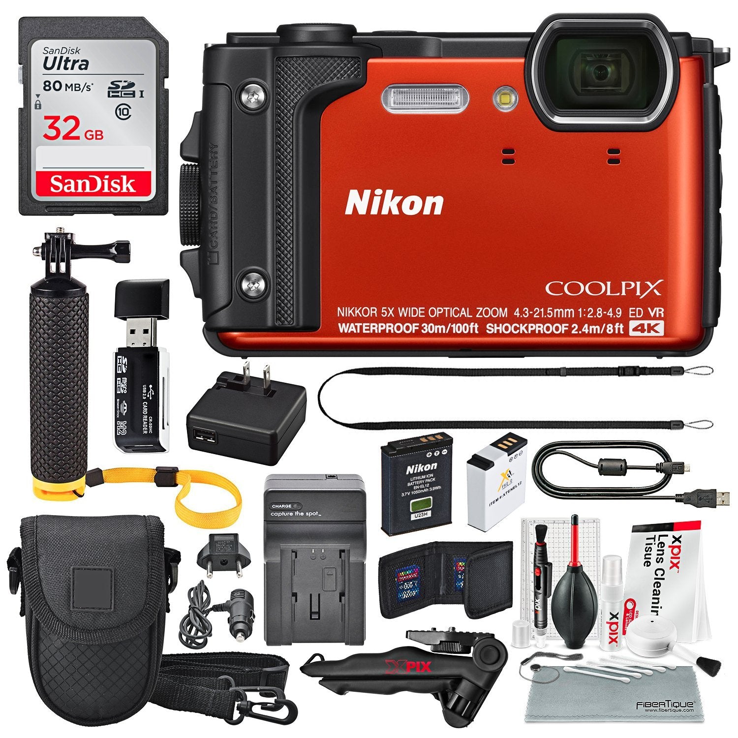 Nikon COOLPIX W300 Digital Camera (Orange) w/ WiFi and Deluxe Adventur