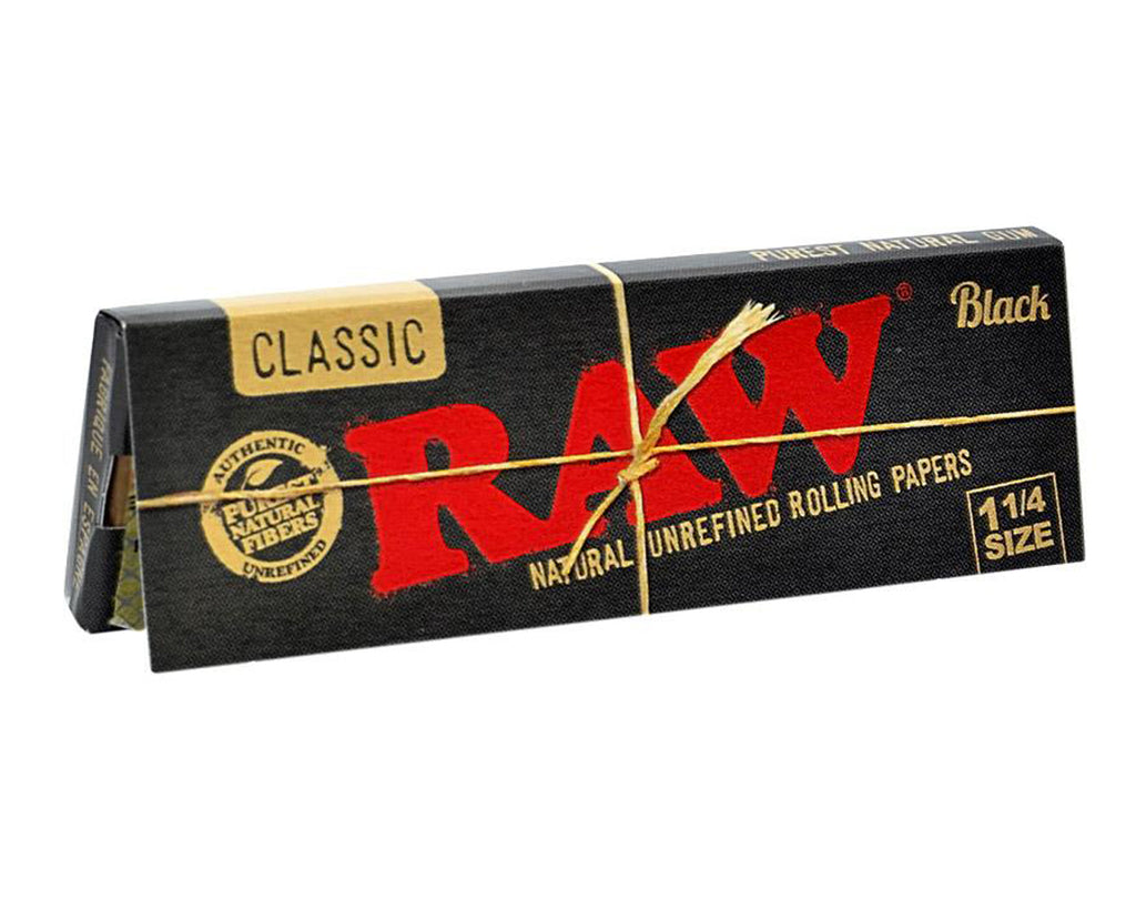RAW Black Natural 1 1/4 Rolling Papers with KC Pop Top HALF BOX - 12 PACKS 