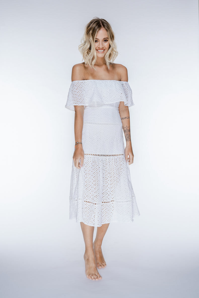 white cotton dress midi