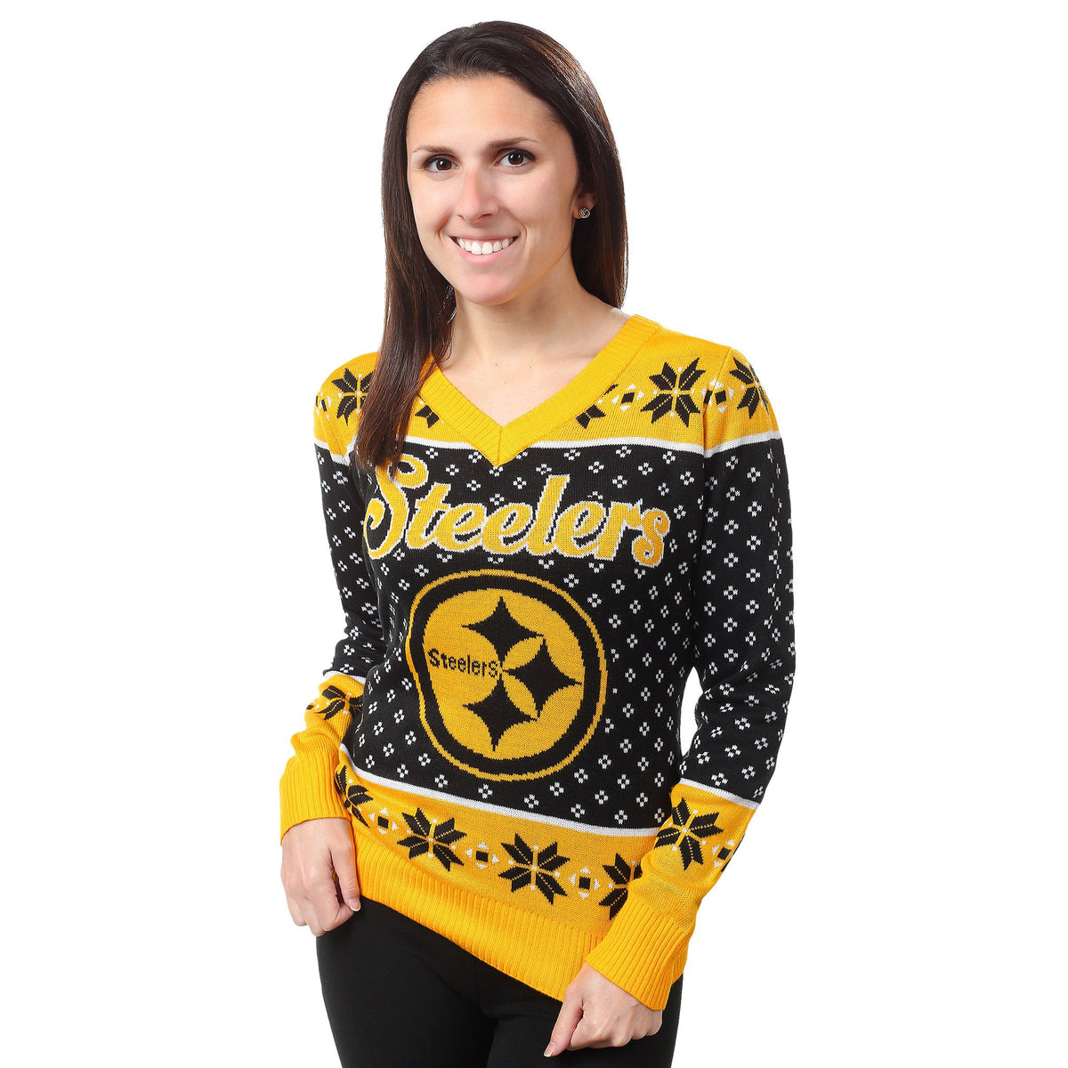 FOCO Pittsburgh Steelers NFL Mens Busy Block Snowfall Sweater