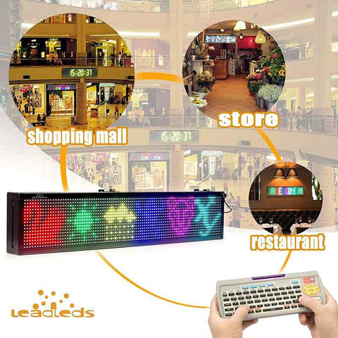 Leadleds Remote Led Display Scrolling Multicolored Message Board for Business, 30 by 6 in