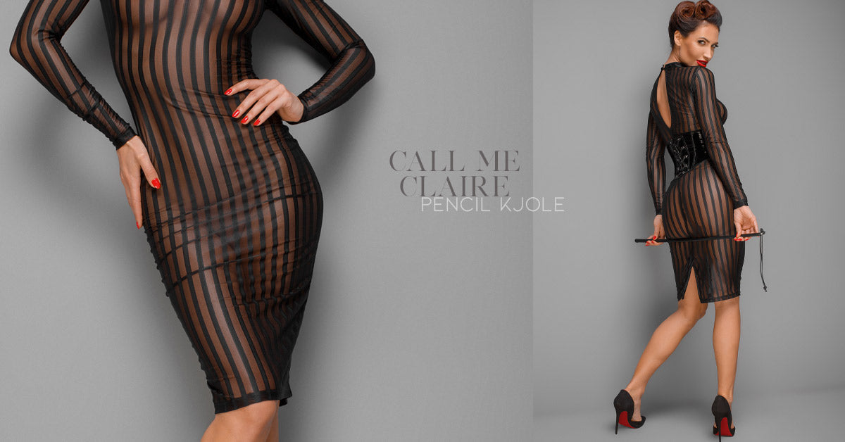 tilbagemeldinger køn slange Transparent sort pencil kjole med vertikal striber | Str. S - 3XL – COAX  Copenhagen
