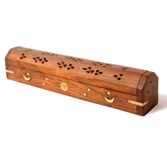 12" Coffin Box Incense Burner White Wash 