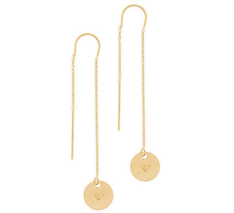 taudrey hanging by a thread gold pull through personazlied earring