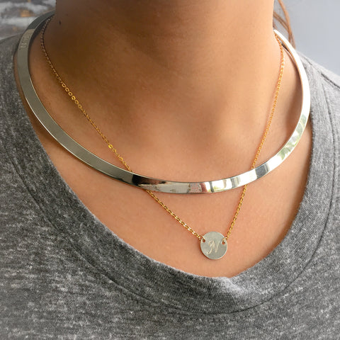taudrey layering jewelry silver collar coin initial necklace