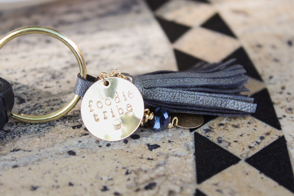 taudrey personalized keychain charcoal tassel foodie tribe