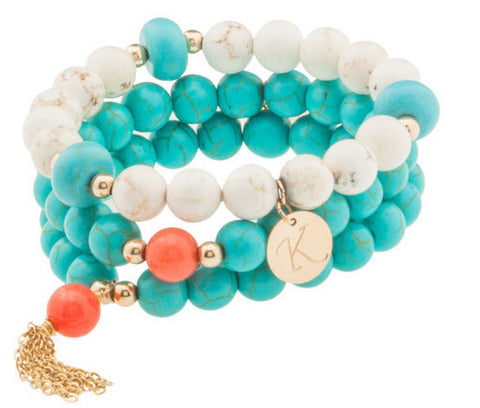taudrey sea me in turquoise beaded bracelet set with gold tassel