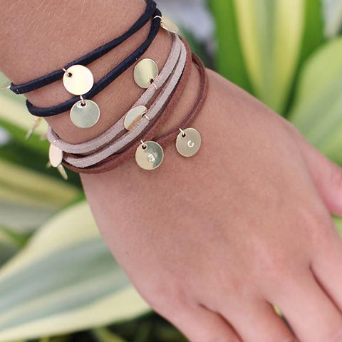 taudrey suede wrap bracelets with personalized gold-charms