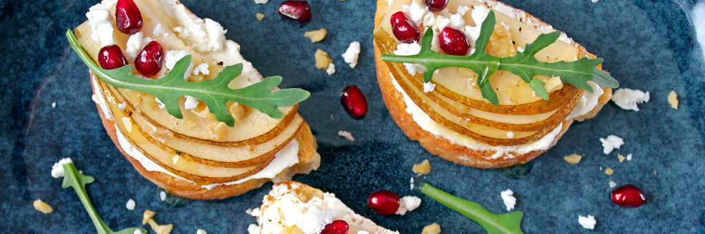 Goat Cheese, Pear, and Walnut Crostini