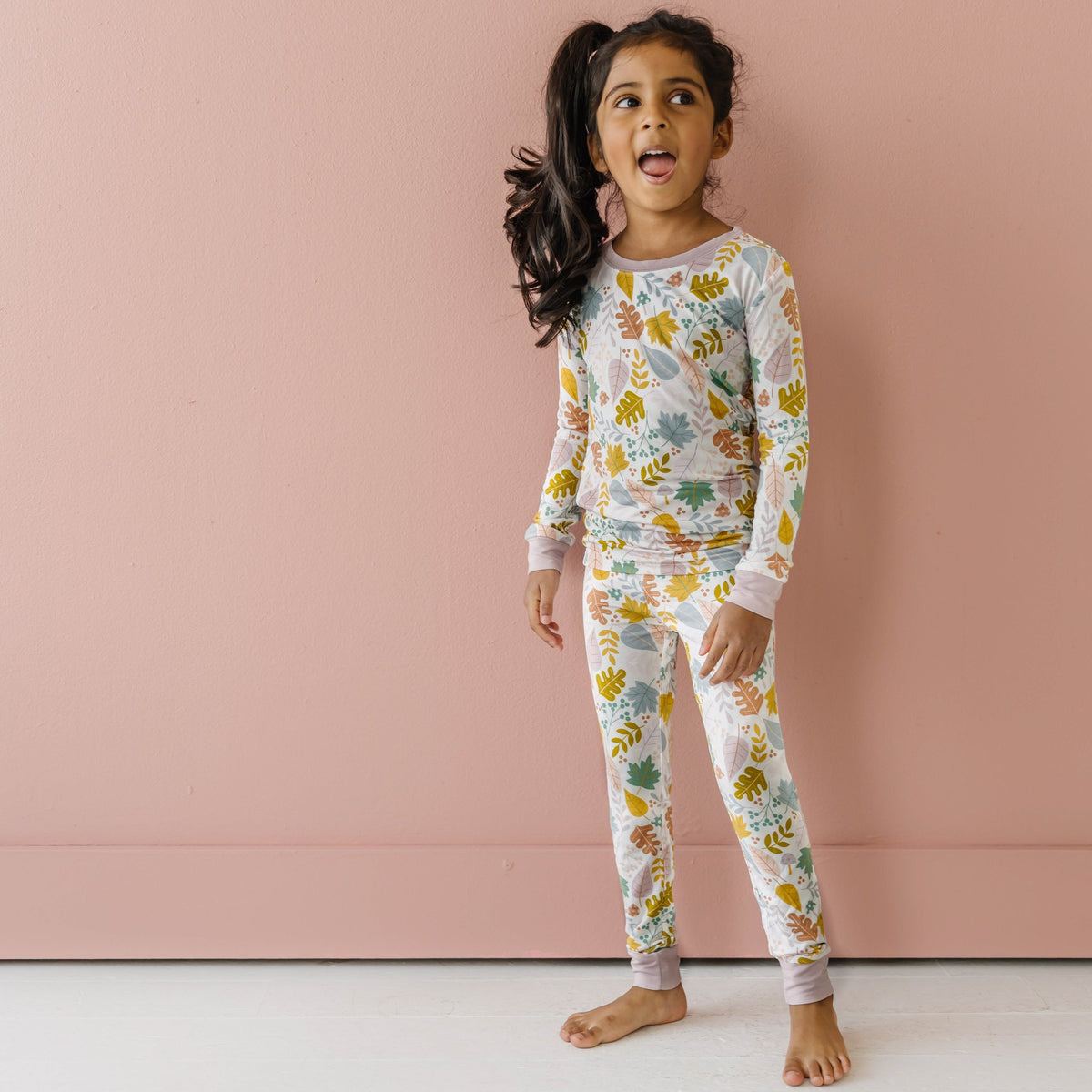matching pajamas, Dusty Mauve Fall Leaves Two-Piece Bamboo Viscose Pajama Set